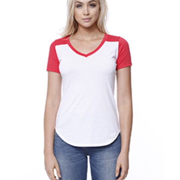 StarTee Ladies' CVC Varsity V-Neck T-Shirt ST1432 Ladies' CVC Varsity V-Neck T-Shirt Thumbnail