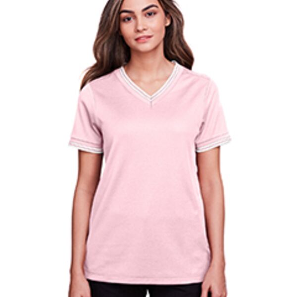 Devon & Jones CrownLux Performance® Ladies' Plaited Tipped V-Neck Top DG20CW CrownLux Performance® Ladies' Plaited Tipped V-Neck Top Thumbnail
